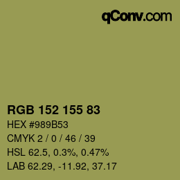 Color code: RGB 152 155 83 | qconv.com