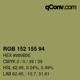 Color code: RGB 152 155 94 | qconv.com