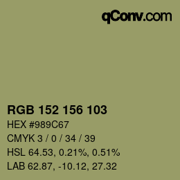 Color code: RGB 152 156 103 | qconv.com