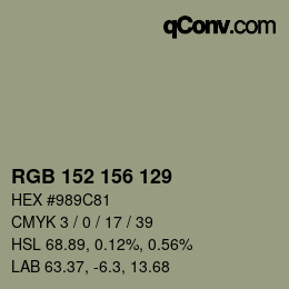 カラーコード: RGB 152 156 129 | qconv.com