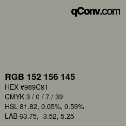 颜色代码: RGB 152 156 145 | qconv.com