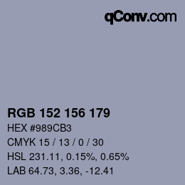 カラーコード: RGB 152 156 179 | qconv.com