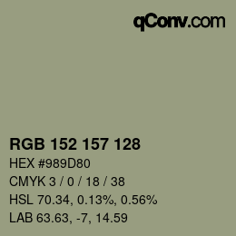 カラーコード: RGB 152 157 128 | qconv.com