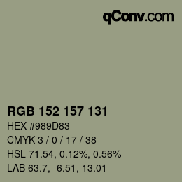 Color code: RGB 152 157 131 | qconv.com