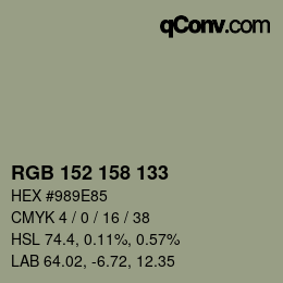 颜色代码: RGB 152 158 133 | qconv.com