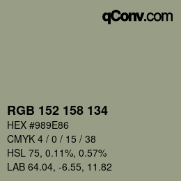 颜色代码: RGB 152 158 134 | qconv.com