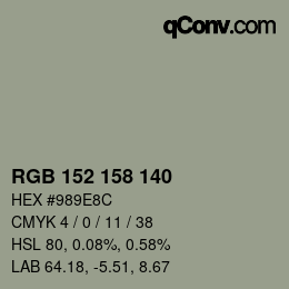 颜色代码: RGB 152 158 140 | qconv.com