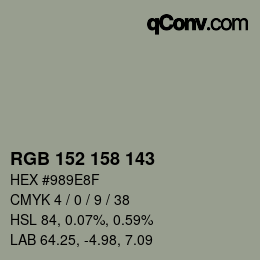 カラーコード: RGB 152 158 143 | qconv.com