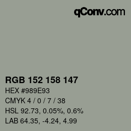カラーコード: RGB 152 158 147 | qconv.com
