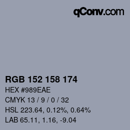 カラーコード: RGB 152 158 174 | qconv.com