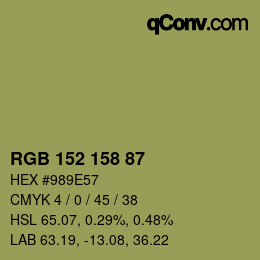颜色代码: RGB 152 158 87 | qconv.com