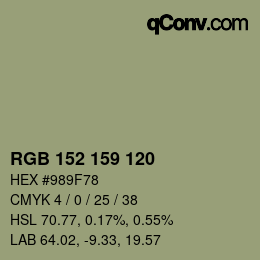 カラーコード: RGB 152 159 120 | qconv.com