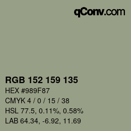 颜色代码: RGB 152 159 135 | qconv.com