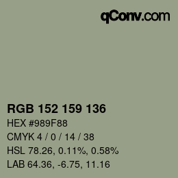 カラーコード: RGB 152 159 136 | qconv.com