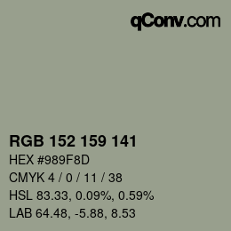 カラーコード: RGB 152 159 141 | qconv.com