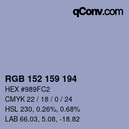 Color code: RGB 152 159 194 | qconv.com