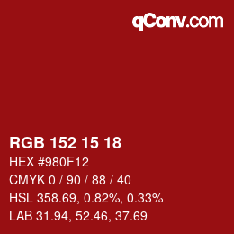 カラーコード: RGB 152 15 18 | qconv.com