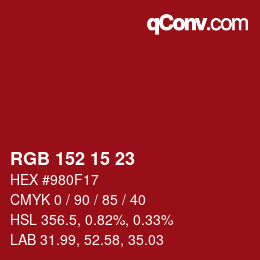 Color code: RGB 152 15 23 | qconv.com