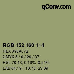 Color code: RGB 152 160 114 | qconv.com