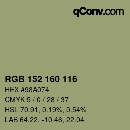 Color code: RGB 152 160 116 | qconv.com