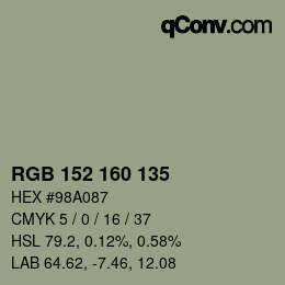 カラーコード: RGB 152 160 135 | qconv.com