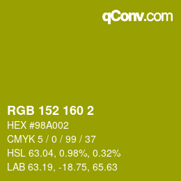 カラーコード: RGB 152 160 2 | qconv.com