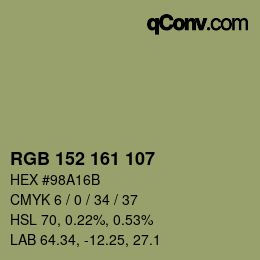 カラーコード: RGB 152 161 107 | qconv.com