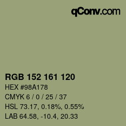 颜色代码: RGB 152 161 120 | qconv.com
