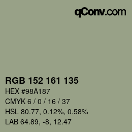 颜色代码: RGB 152 161 135 | qconv.com