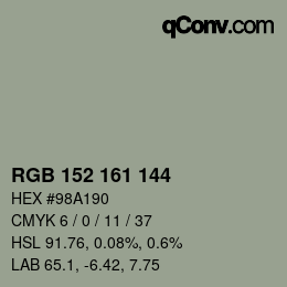 カラーコード: RGB 152 161 144 | qconv.com