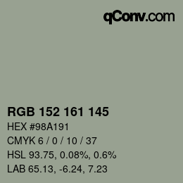 颜色代码: RGB 152 161 145 | qconv.com