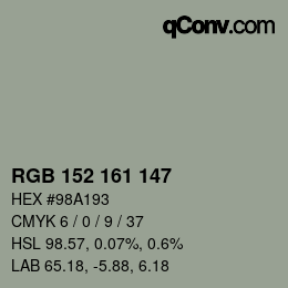 Color code: RGB 152 161 147 | qconv.com