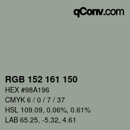 颜色代码: RGB 152 161 150 | qconv.com