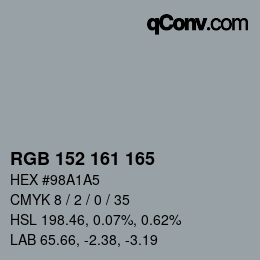 颜色代码: RGB 152 161 165 | qconv.com