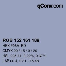 颜色代码: RGB 152 161 189 | qconv.com