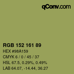 颜色代码: RGB 152 161 89 | qconv.com