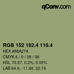 カラーコード: RGB 152 162.4 116.4 | qconv.com