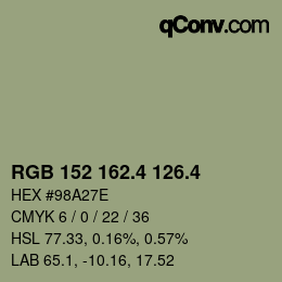 カラーコード: RGB 152 162.4 126.4 | qconv.com
