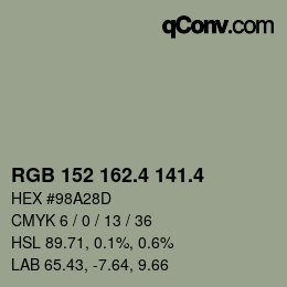 カラーコード: RGB 152 162.4 141.4 | qconv.com