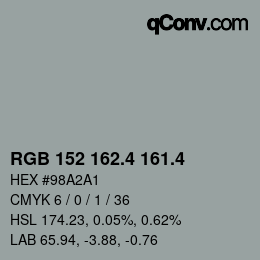 カラーコード: RGB 152 162.4 161.4 | qconv.com