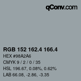 カラーコード: RGB 152 162.4 166.4 | qconv.com