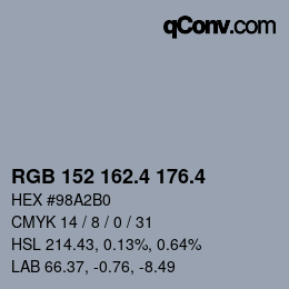 カラーコード: RGB 152 162.4 176.4 | qconv.com