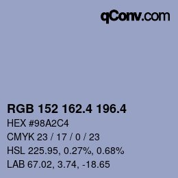 カラーコード: RGB 152 162.4 196.4 | qconv.com