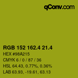 カラーコード: RGB 152 162.4 21.4 | qconv.com