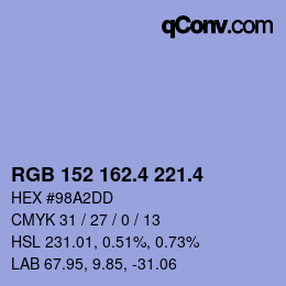 カラーコード: RGB 152 162.4 221.4 | qconv.com