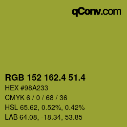 カラーコード: RGB 152 162.4 51.4 | qconv.com