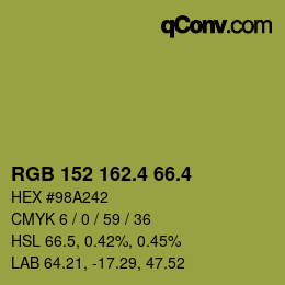 カラーコード: RGB 152 162.4 66.4 | qconv.com