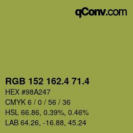 カラーコード: RGB 152 162.4 71.4 | qconv.com