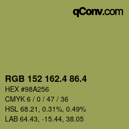 カラーコード: RGB 152 162.4 86.4 | qconv.com