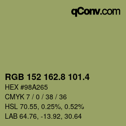 カラーコード: RGB 152 162.8 101.4 | qconv.com